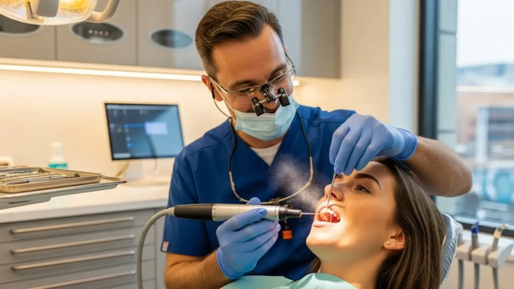 professional scaling and polishing procedure to clean teeth and improve oral hygiene